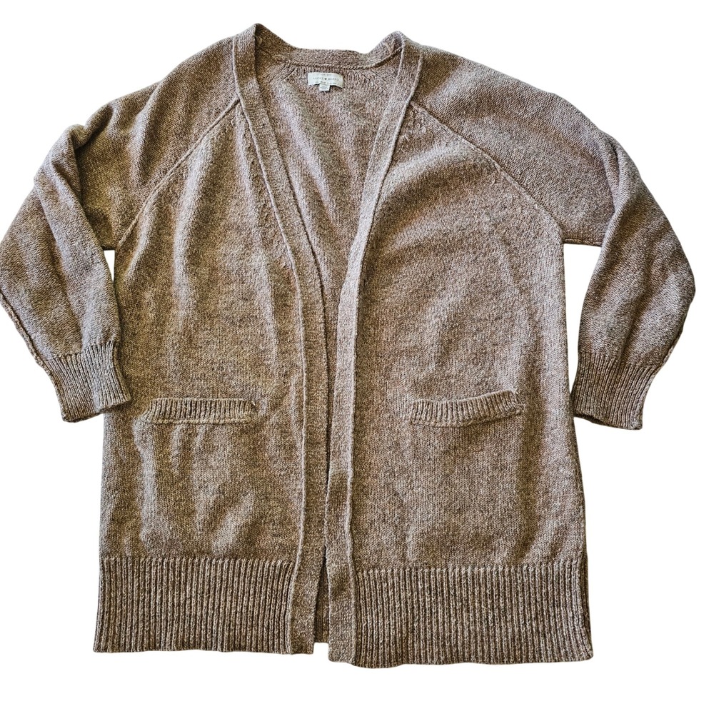 Lucky Brand Women's Tan Marl Open Front Cardigan Sweater Pockets Size Large